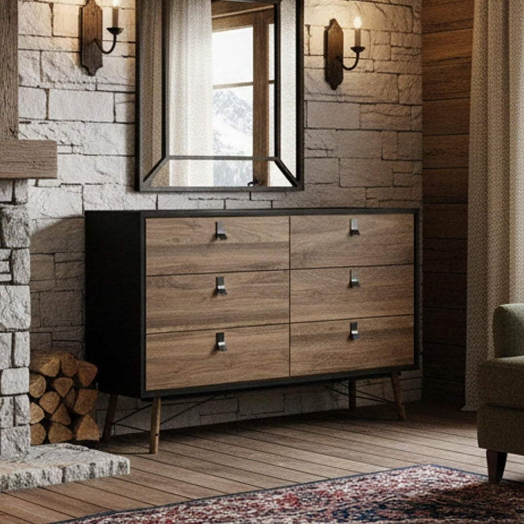Sideboard mit den Massen 95 cm in Schwarz und Nussbaumbraun