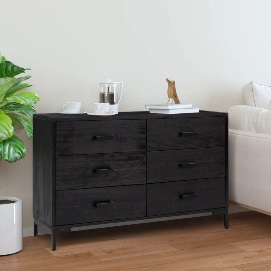 Sideboard in Schwarz und Naturbraun mit 6 Schubladen