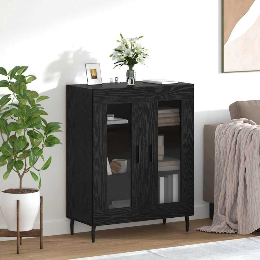 Sideboard aus Akazienholz in Schwarz und Eichenbraun