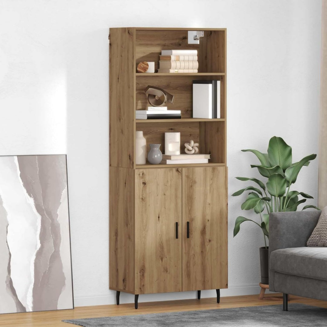 Hochschrank aus Glas und Holzwerkstoff mit 2 Tueren