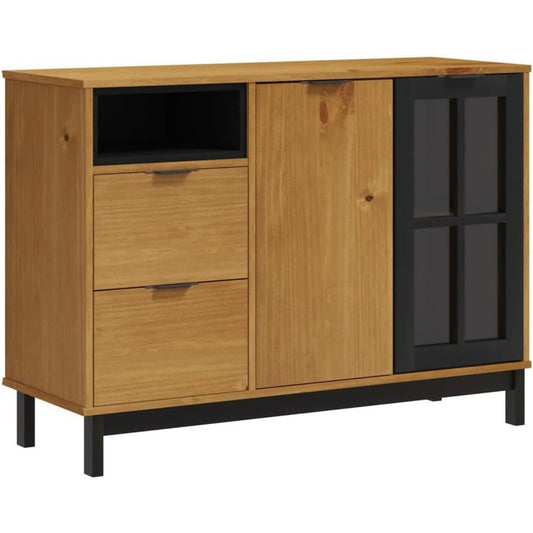 Glastueren an dem Sideboard aus Massivholz und Kiefernholz