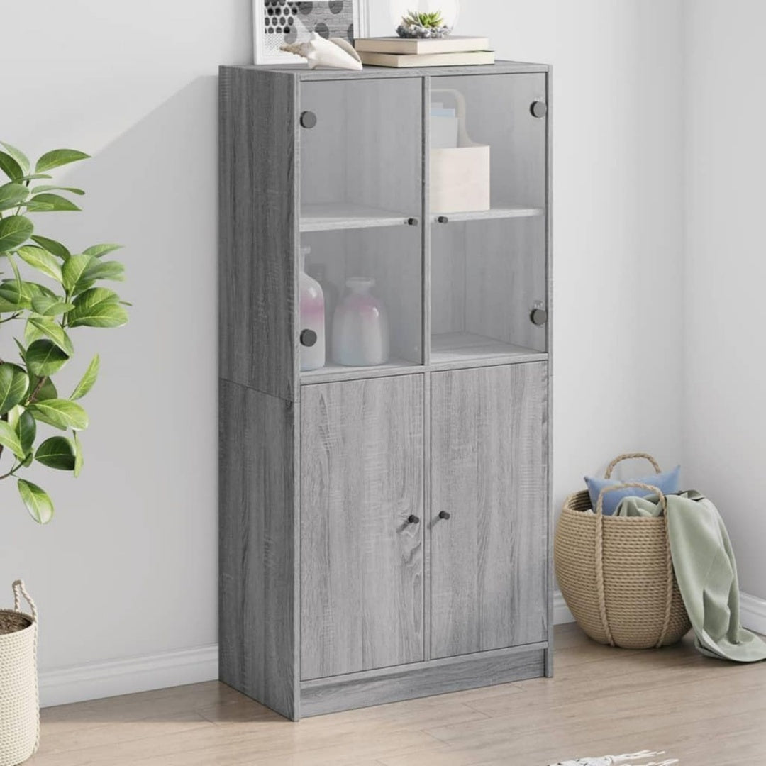 Hochschrank mit den Massen 68 x 37 x 142 cm in Eichenbraun und Grau