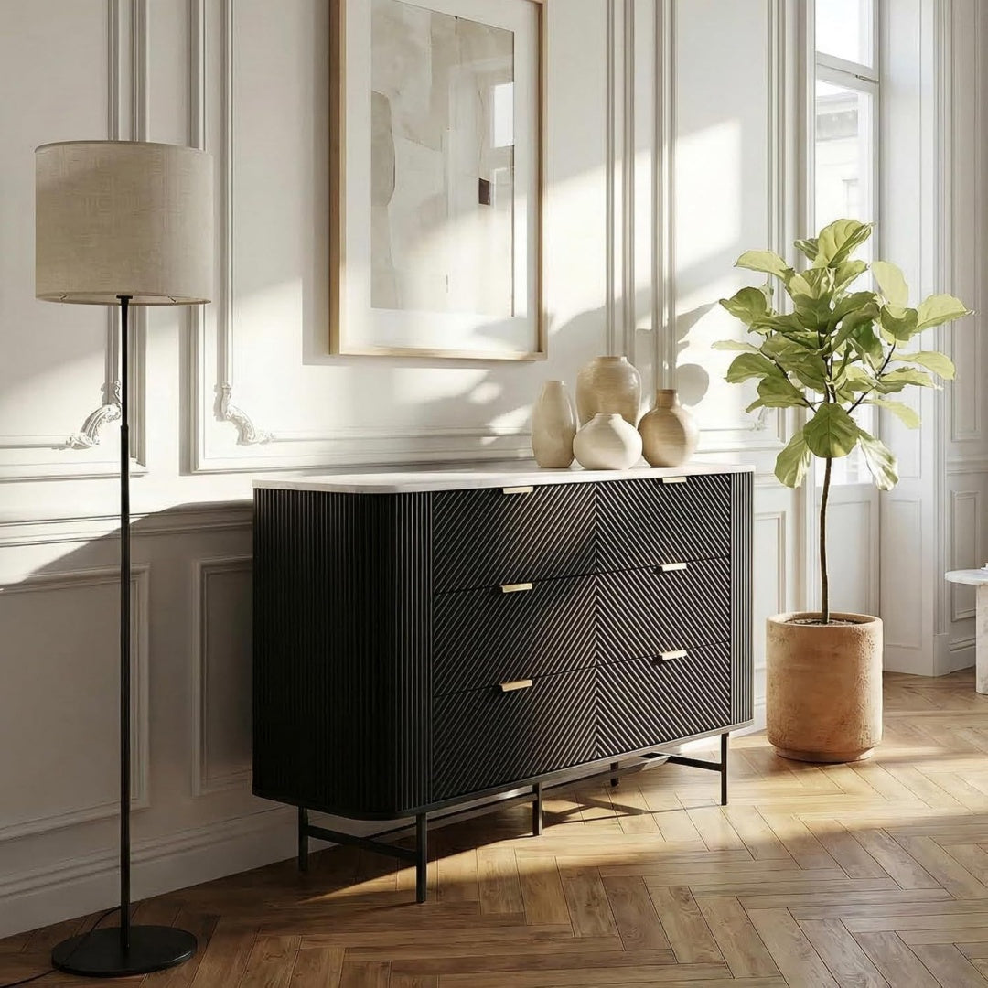 Sideboard in Schwarz und Weiss mit 6 Schubladen