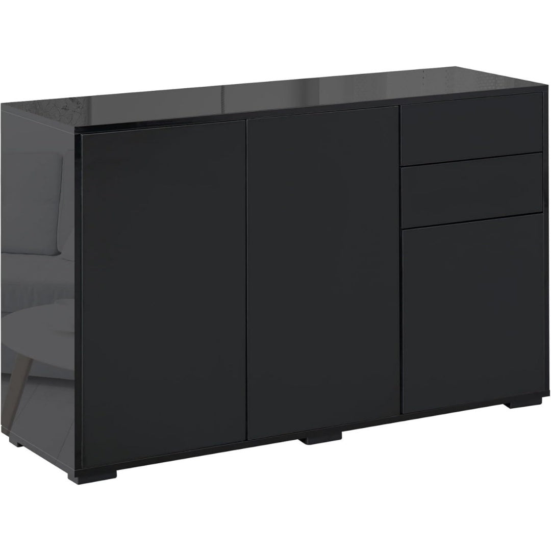 Verstellbare Ablagen und eine ausziehbare Konstruktion an dem Sideboard