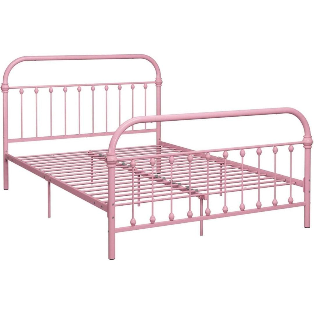 Das Bettgestell misst 140 x 200 cm in Rosa