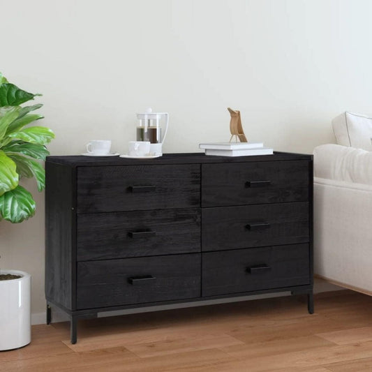 Sideboard in Schwarz und Naturbraun mit 6 Schubladen