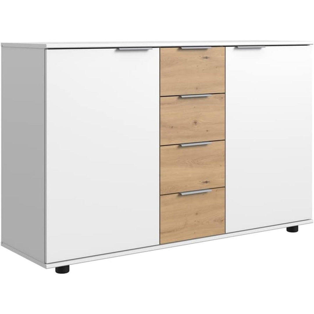 Metallgriffe an dem Sideboard aus Samt und Holzwerkstoff
